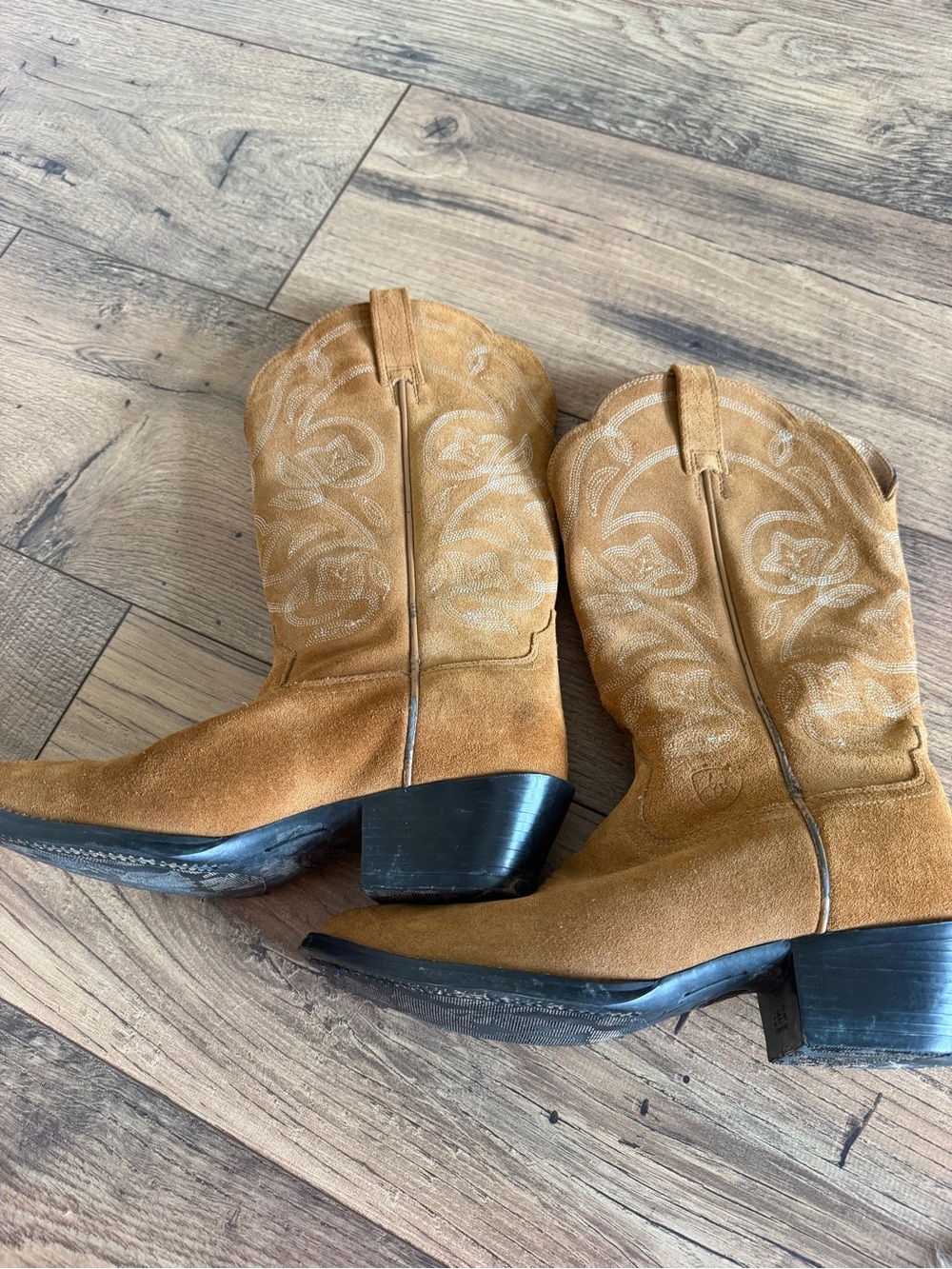 Ariat Brown Heritage Suede Western Cowboy Boot Embroidered Floral Women 7B 15713 - Picture 12 of 13